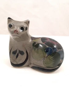 Vintage Mexican Ceramic Pottery Cat Kitty Tonala Mexico Signed Flowers Nice - Picture 1 of 6