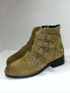 Anthropology Musse & Cloud Womens Misha Suede Ankle Boots 10 Green Combat Biker - Picture 1 of 14