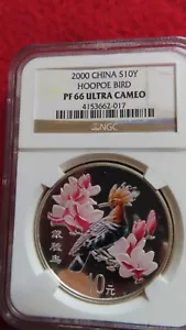 2000 China Silver 10 yuan Hoopoe bird NGC PR PF 68 - Picture 1 of 6