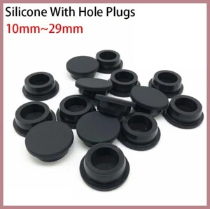 Round With Hole Silicone Seal Hole Plugs Blanking End Caps Seal Black 10mm~29mm - Picture 1 of 12