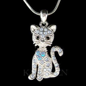 Azul Kitty Gatito Movible Con Cristal Swarovski Collar Joyería - Imagen 1 de 1