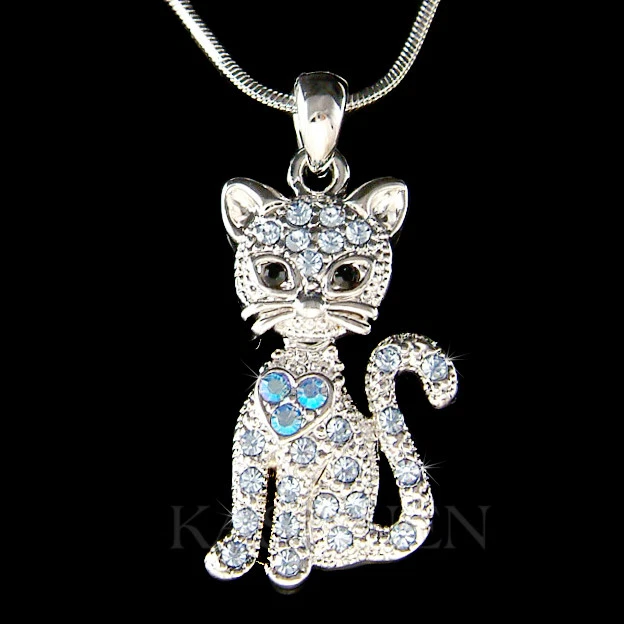 Azul Kitty Gatito Movible Con Cristal Swarovski Collar Joyería - Imagen 1 de 1