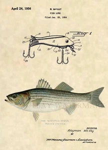 Striped Bass Fishing Lure Official US Patent Art Print - Saltwater Striper - 106 - Picture 1 of 3