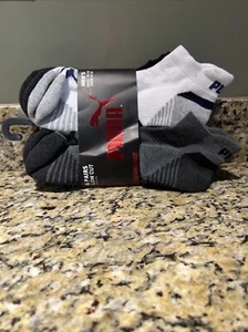 PUMA Mens Socks Low Cut Cushioned Arch Support 6 Pair Shoe Size 8-12 Black Gray - Picture 1 of 3