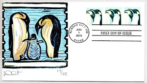 #4990 PENGUINS COIL STAMP FIRST DAY OF ISSUE, CURTIS BLOCK PRINT FDC - Picture 1 of 1