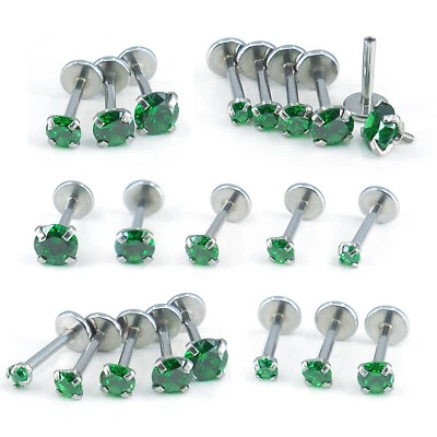 NEW - Flat Back Earrings Stud Lip Dark Green Crystal Nose Rings 18G 1/4" 2-4mm - Image 1 of 4