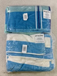Beach Towels Great Bay Home Cotton Printed 2-Pack 30" x 60" Stripe Blue 4 Total - Picture 1 of 6