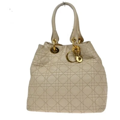 CHRISTIAN DIOR Lady Cannage Tote Hand Bag Canvas Leather Beige Italy 70EF215 - Image 1 of 4
