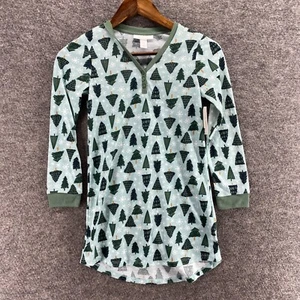 New LC Lauren Conrad Sleepshirt Boys 7 Blue Tree Print V-Neck Long Sleeve Button - Picture 1 of 5