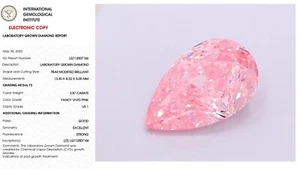 3.87 Pear Lab Grown Diamond For Engagement Ring IGI Certify Fancy Vivid Pink VS1 - Picture 1 of 10