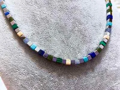 Collana Girocollo Uomo Pietra Naturale Blu Lapislazzuli Cubo Ematite 4mm - Immagine 1 di 4