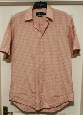 Ralph Lauren Mens Orange Check Short Sleeve Button Down Shirt Size Large VGC - Image 1 of 4