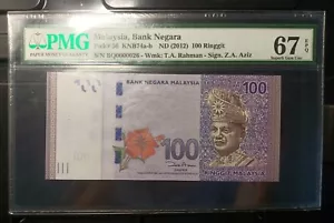 MALAYSIA BANKNOTE RM100 PMG67EPQ LOW NUMBER BQ0000026 ZETI GABENOR - Picture 1 of 2