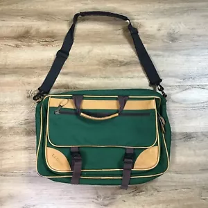 Borsa LL BEAN Messenger Lap Top VINTAGE tracolla pelle e tela verde 18" - Foto 1 di 11