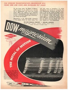 1944 DOW Chemical Print Ad, DOW Magnesium The Metal Of Motion Alloy Fast Train - Picture 1 of 1