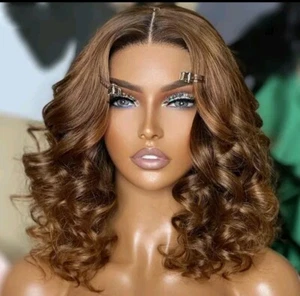16INCH RAW INDIAN 13X4 TRANSPARENT FRONTAL WIG 180% DENSITY LOOSE WAVES BROWN 4# - Picture 1 of 12