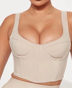Fashion Nova Size XL Taupe Do You Boo Underwire Cropped Zipper Back Bustier NWT - Picture 1 of 4