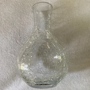 Clear Crackle Glass Flower Vase 5.5" Inches Tall Center Piece - Picture 1 of 10