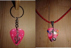 Keychain/Necklace Combo- Multi & Pink Picks / Music&Clef Note Charms / Red Cord - Picture 1 of 4