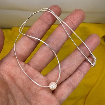 Collar de perlas naturales de agua dulce con colgante de 1 cuenta enchapado en plata 925 cadena joyería Foto 1 de 4