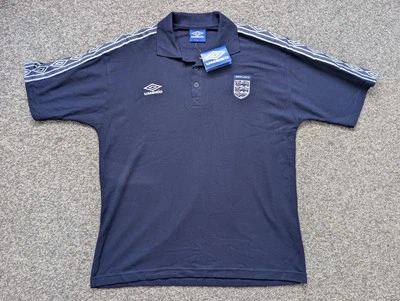 Vintage England Umbro Polo Shirt Mens Extra Large Blue Football 90s Lions Badge - Image 1 of 4