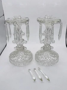 Indiana Glass 8.5" Candlestick Holders Antique 1920's Bobeche Set2 - Picture 1 of 11