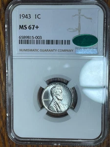 1943 1C Lincoln Wheat One Cent NGC MS67+ PLUS Steel Penny, CAC, PGCS $575 - Picture 1 of 8