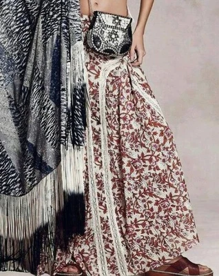 Maxi Falda Free People Zoe Bohemia Chic Cottagecore Floral con Cordones Talla SP Foto 1 de 4