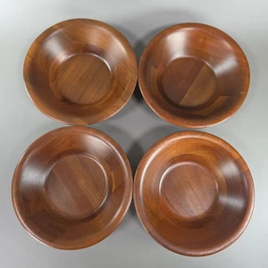 Vermillion Real Walnut Wood 6” Salad Serving Bowls 6”x2.25” MCM Set of 4 - Picture 1 of 11