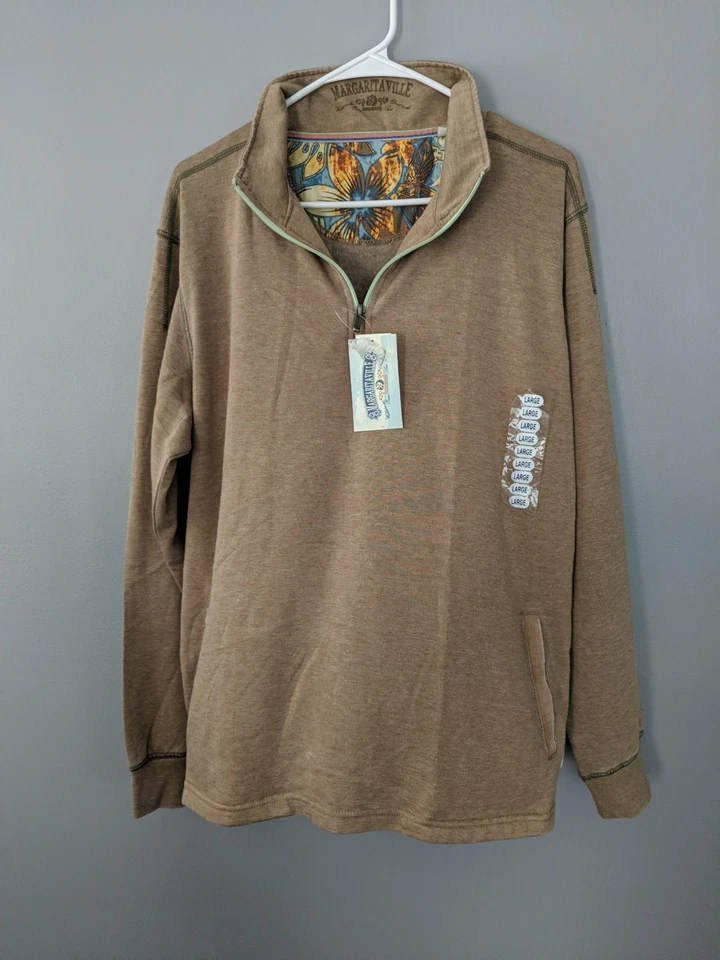 Suéter pulôver Jimmy Buffet's Margaritaville 1/4 zíper madeira de olmo masculino tamanho grande - Imagem 1 de 4