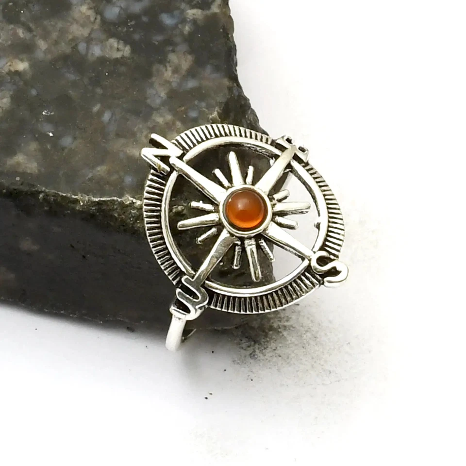 Carnelian 宝石手工戒指首饰圣诞节美国尺寸 9.25 AR 39883 — 第 1/1 张图片