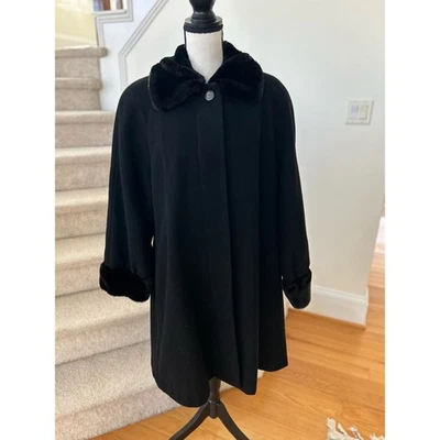 Vintage Donnybrook Black Wool Car Coat Faux Fur Trim - Image 1 of 4