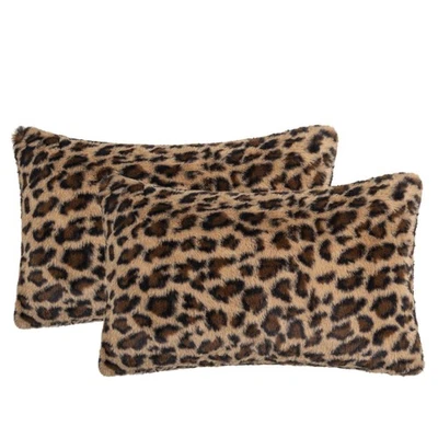Leopard Print Faux Fur Throw Pillow Covers, 12x20 Inch, Set of 2, Soft Plush ... - Image 1 of 4
