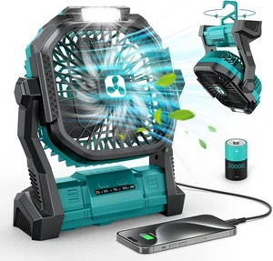 Tragbarer Ventilator Wiederaufladbar 20000mAh Kabellos Akku Power Ventilator mit LED Laterne USB - Bild 1 von 7