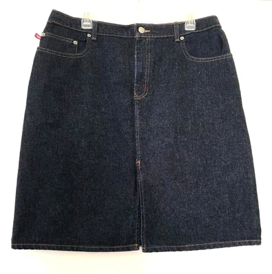 Vintage 90s POLO RALPH LAUREN Denim Pencil Skirt Sz 14 Dark Wash Knee Length - Image 1 of 4