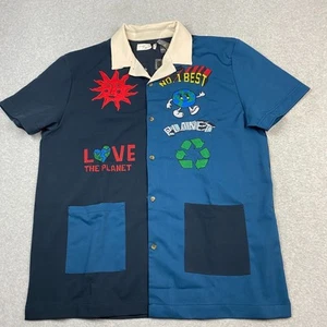 First Row Herren XL Navy Woven Button Down Hemd Love The Planet untere Taschen - Bild 1 von 14