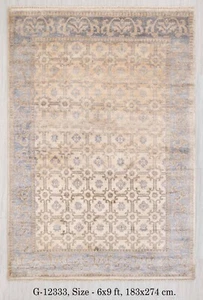 6x9 Beige Blue Soft Feel Wool and Bamboo Modern Design Silk Hand Knotted ARug - Picture 1 of 15