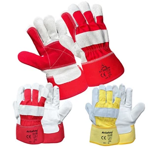 Canadian Double Palm Rigger Gloves Heavy-Duty Leather Safety Gauntlet Red Yellow - Picture 1 of 4