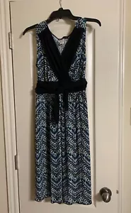 Women's Sleeveless Dress Volume One Size M Blue Print with Black V-Neck Accent - Picture 1 of 6