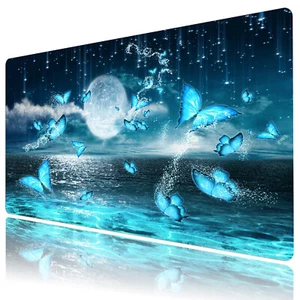 Blue Butterfly Mouse Pad Full Moon Desk Mat for Keyboard and Mouse Desk Pad - Picture 1 of 6