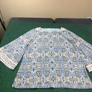Weekend By Suzanne Betro Tunic Top Size 1x Blue And Beige - Picture 1 of 8