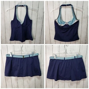 JAG Women's Blue Tankini Underwire Top Swim Skirt Set With Belt Size 38D Large - Picture 1 of 12