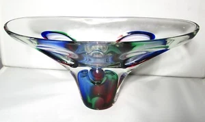 Colorful Vintage 15.5" ADAM JABLONSKI Modernist Art Glass Center Bowl Vase MINT - Picture 1 of 7