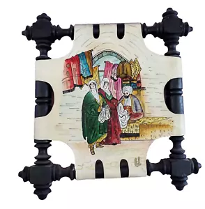 Türkisches Pergament Gemälde handbemalt Vintage Holzrahmen Wandbehang 10 Zoll - Bild 1 von 6
