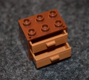 (1) 2x3x2 Brown w/ 2 - Orange - Brown Drawers Dresser Cabinet Bricks ~ New Lego - Picture 1 of 1