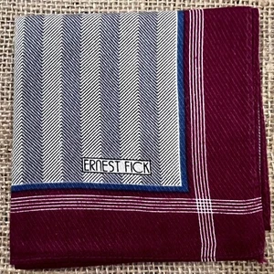 MAN HANDKERCHIEF COTTON ART POCKET SQUARE 17" CLASSIC RED TWO TONE GRAY STRIPED - Picture 1 of 3