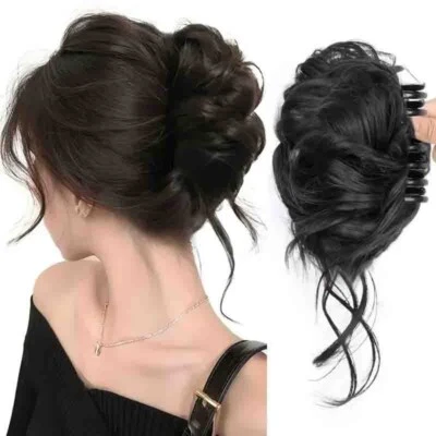 Messy Bun Hairpiece for Women Curly Wavy Synthetic Claw Clip Scrunchie Extension - Image 1 of 4
