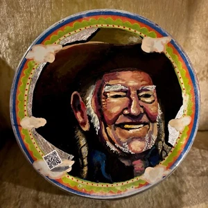 Willie Nelson Mixed Media Portrait auf Buntstiftdose - Original Unikat Kunst - Bild 1 von 4