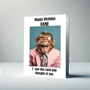 PERSONALISED BIRTHDAY MONKEY CARD FUNNY HAPPY HUMOUR FOR FRIEND BROTHER SON - Picture 1 of 12