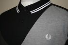 Fred Perry Twin Tipped Cut & Sew Polo Shirt - XXL - Black/Grey - Excellent Top